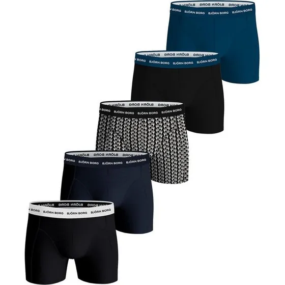Björn Borg Boxershorts Cotton Stretch 5er Pack Schwarz/Blau
