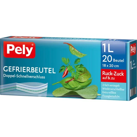 Pely Gefrierbeutel Doppel Schnellverschluss 1 Liter 20 Beutel
