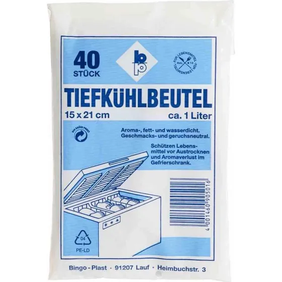 Bingo-plast Tiefkühlbeutel 1,0 l, 15 x 21 cm, 40 Stück