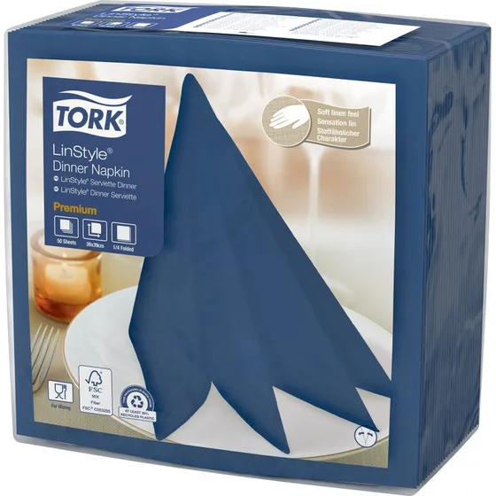 Tork Premium LinStyle Dinnerserviette 1/4-Falz, 19,5 x 19,5 cm, Mitternachtsblau