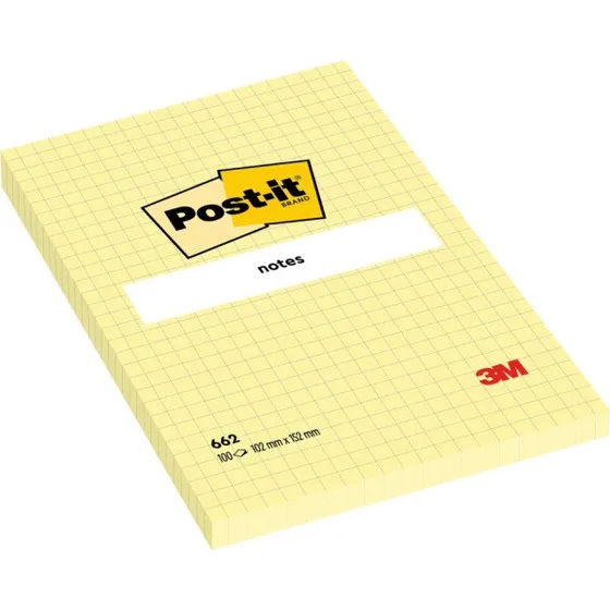 Post-it Großformat Haftnotizen, gelb, kariert, 101 x 152 mm