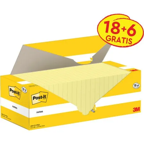 Post-it® Haftnotizen Gelb 127 x 76 mm, 18 Blöcke + 6 Gratis