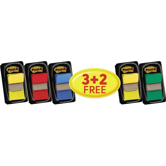 Post-it® Index Haftstreifen 25,4 x 43,2 mm, 3+2 Gratis