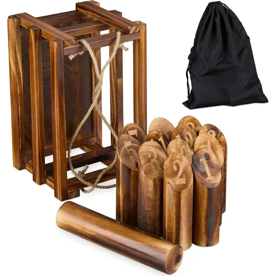 Kubb Wikingerspiel mit Holzbox – aus geflammtem Kiefernholz