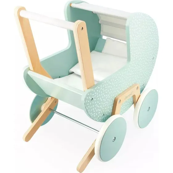 Janod Zen Holzpuppenwagen mit Decke und Kissen