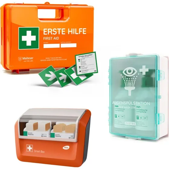 FLEXEO Erste-Hilfe-Koffer DIN 13157 mit Pflasterspender & Augenspülstation