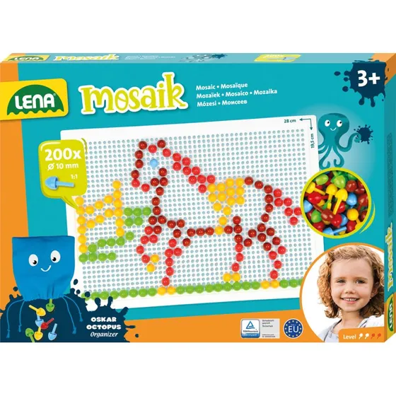 LENA Mosaik Set Color 200, 10 mm, bunt, mit Steckplatte & Aufbewahrungsbeutel