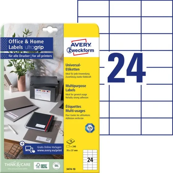 AVERY Zweckform 3474-10 Etiketten 70x37 mm Weiß 240 St.