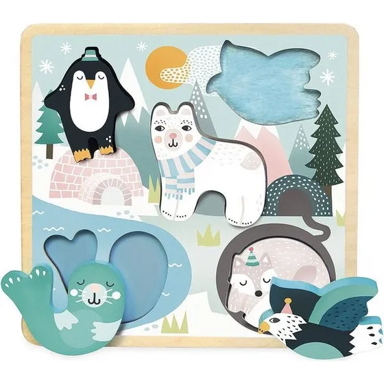 Vilac Touch & Feel Puzzle Banquise – 5-teiliges Holz-Sinnespuzzle