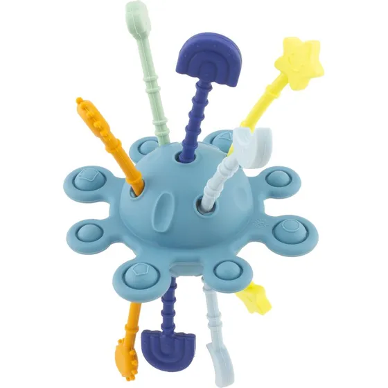 Babysilikon-Spielzeug Kugel blau, sensorisch & zahnschmerzlindernd