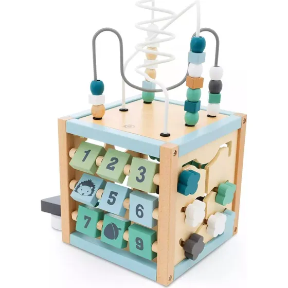 Bieco Motorikwürfel Scandi-Chic, 20x20x40 cm, Natur/Blau