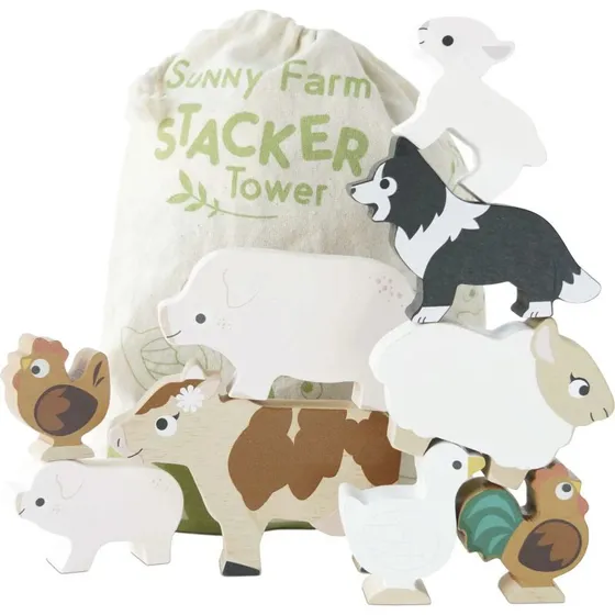Le Toy Van Stapelspiel Bauernhof – 9 Holztier-Figuren mit Tasche