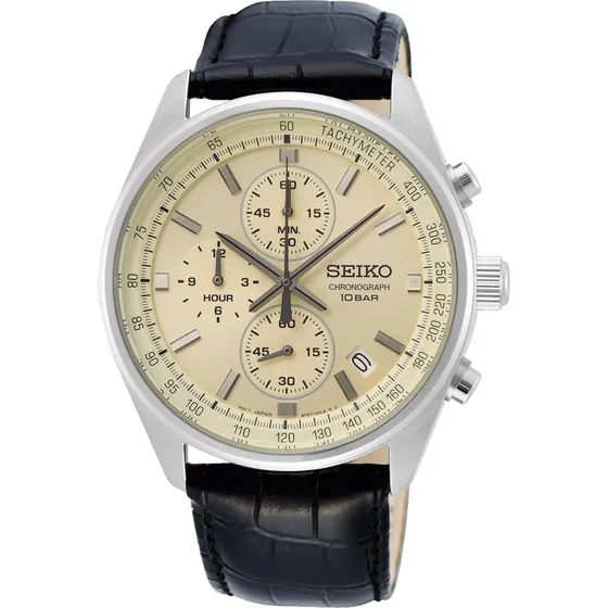 Seiko SSB383P1 Chronograph 41 mm champagner/silber, schwarzes Leder