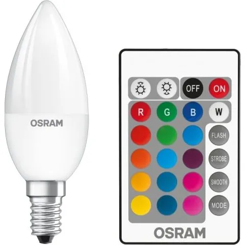 Osram LED E14 Kerze RGBW 5W 827 Matt, dimmbar, mit Fernbedienung