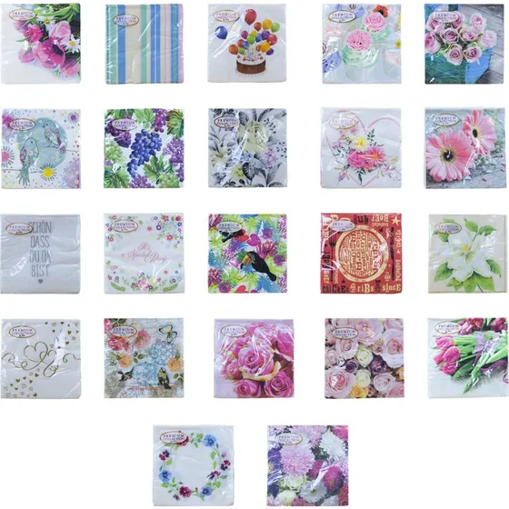 33 x 33 cm 20er-Pack Papierservietten, 3-lagig, chlorfrei gebleicht, wasserbasierte Farben