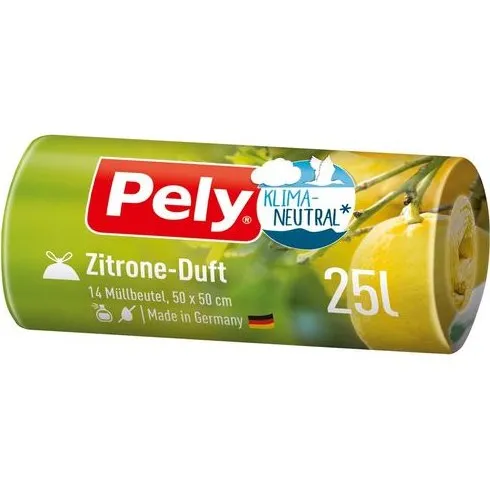 PELY® KLIMANEUTRAL Zugband-Müllbeutel 25L Zitrone-Duft (14 St.)