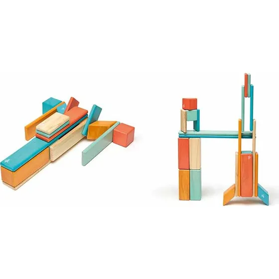 TEGU 24 magnetische Holzbausteine Orange-Blau