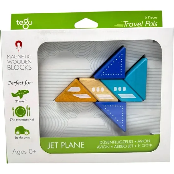 Tegu Travel Pals Düsenflugzeug – 6 magnetische Holzklötze