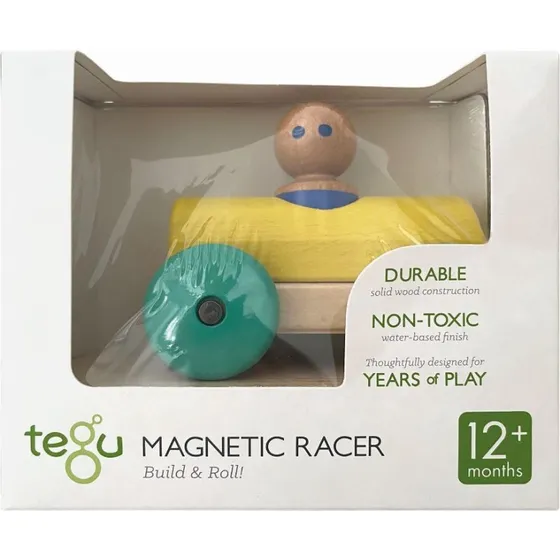 Tegu Magnetische Holzbausteine Baby Rennwagen gelbgrün