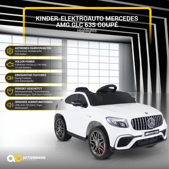 Mercedes AMG GLC 63S Coupé Kinder-Elektroauto 4x4, 140 W, LED, EVA-Reifen