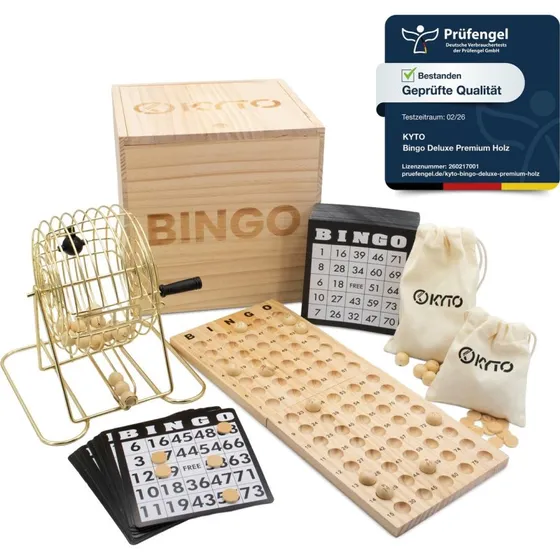 Kyto Bingo Spiel Deluxe Set – Gold Metall Trommel & Holzbox