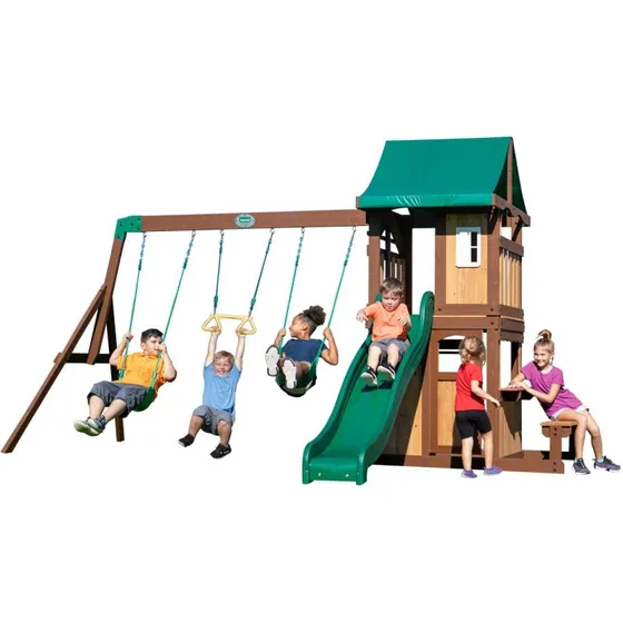 Backyard Discovery Lakewood Spielturm mit Rutsche, Schaukel & Trapez