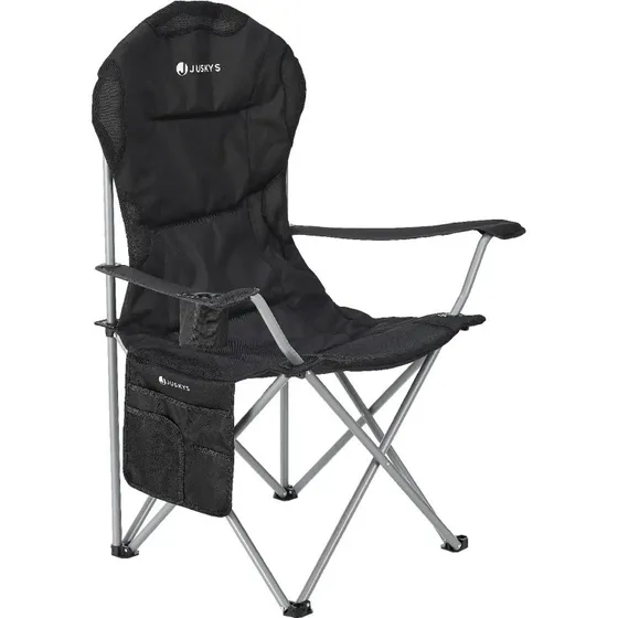 Juskys Campingstuhl Lido Schwarz mit Getränkehalter & Tasche