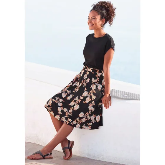 Lascana Jerseykleid mit bedrucktem Rock, kurzärmlig