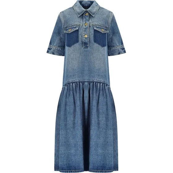 Ganni Jeanskleid in Blau mit asymmetrischem Saum