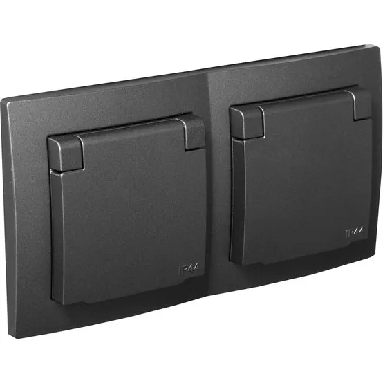 McPower Flair IP44 3-teilig Anthrazit Doppelsteckdose