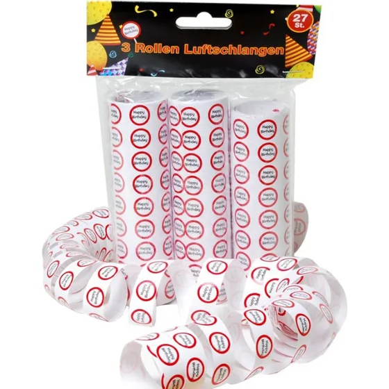 Udo Schmidt Luftschlangen Happy Birthday 3er Set rot-weiß