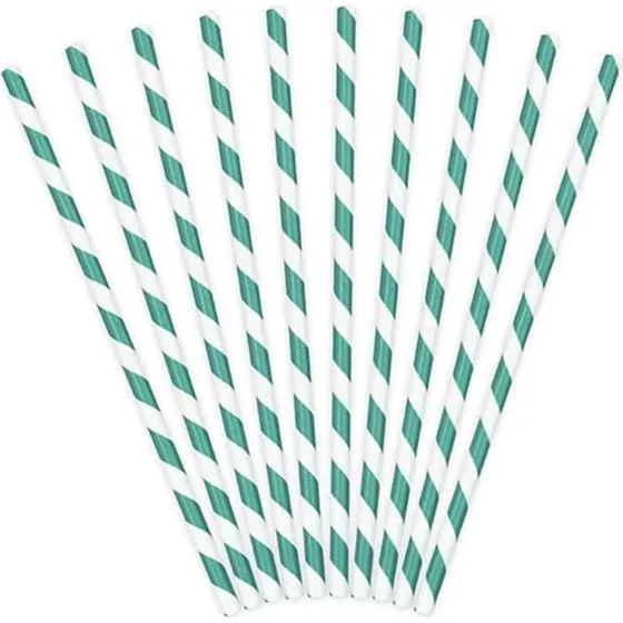 Papier-Trinkhalme türkis-weiß gestreift, 10er