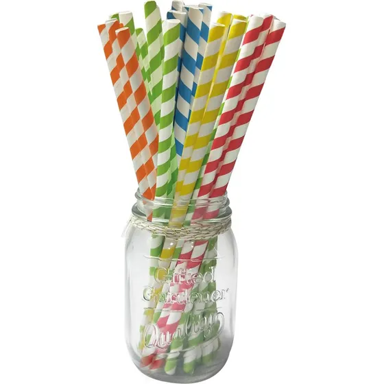Papierstrohhalme bunt gestreift 25x Ø 6 mm
