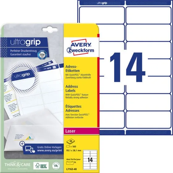 AVERY Zweckform QuickPEEL Adress-Etiketten L7163-40, 99,1 x 38,1 mm