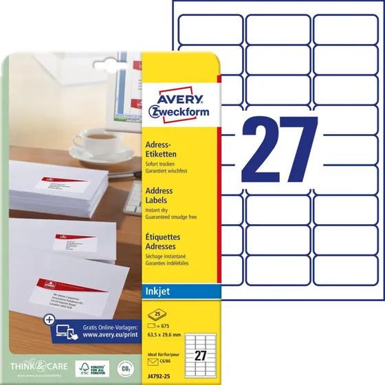 AVERY Zweckform J4792-25 Weiß 63,5 x 29,6 mm