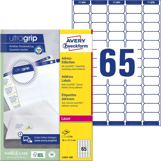 AVERY Zweckform L7651-100 Mini-Etiketten 38,1 x 21,2 mm weiß
