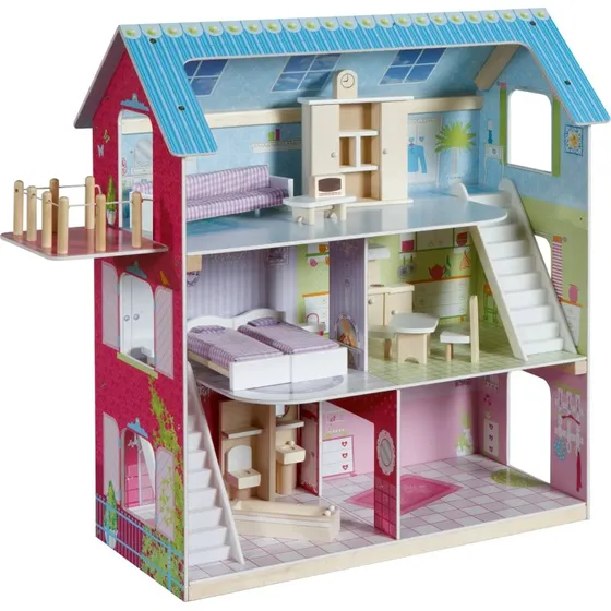 roba Puppenhaus rosa/blau mit 16 Möbeln