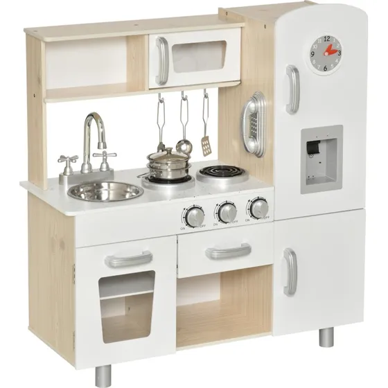 HOMCOM 2-in-1 Kinderküche aus MDF, Weiß, 74 x 30 x 81 cm