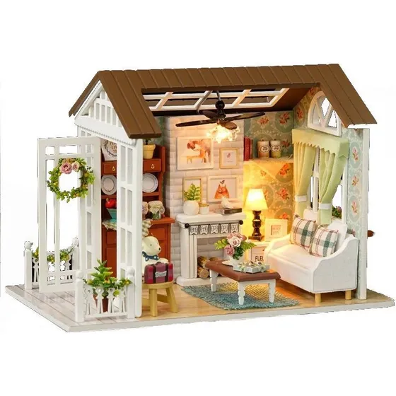 Holzbausatz Puppenhaus Salon LED, 20,6 cm, ab 8 Jahre