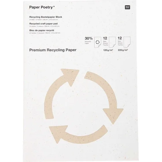 Paper Poetry Premium Bastelblock A4 24 Blatt Recyclingpapier