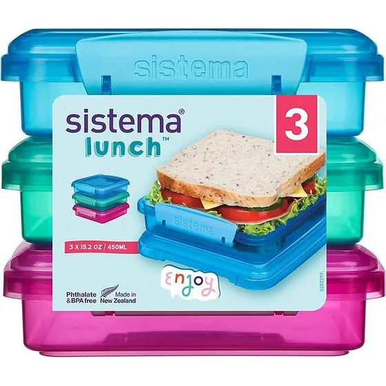 Sistema Brotdose 3er-Pack 450 ml Pink+Blau+Grün