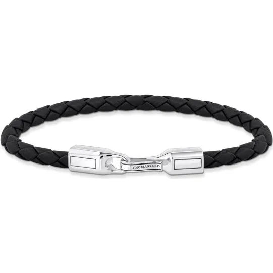Thomas Sabo Basic Lederarmband Schwarz Silber 21 cm