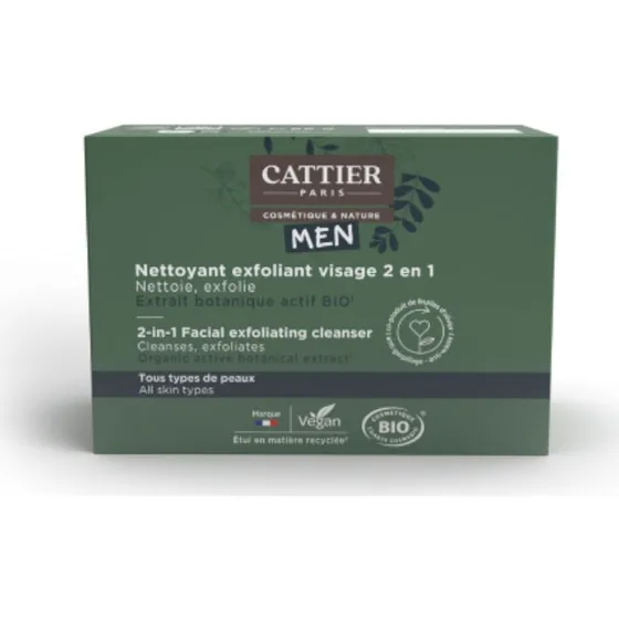 Cattier Men Solide 2in1 Bio Gesichtspeeling-Reiniger 85 g