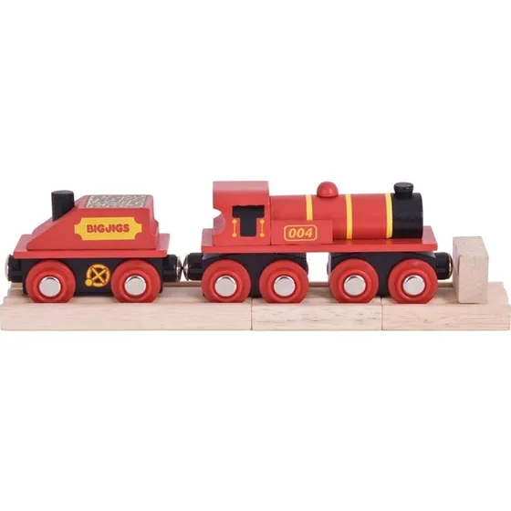 Bigjigs Rail Rote Lokomotive mit Tender + 3 Gleisen