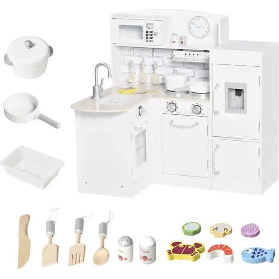 HOMCOM Kinderküche 86x64x84,5 cm weiß mit elektronischem Wasserspender