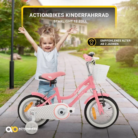 Actionbikes Starlight 12 Zoll Kinderfahrrad Rosa mit Stützrädern