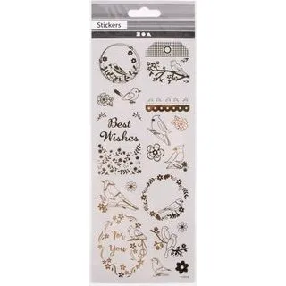 Creativ Company Sticker Vögel Blatt 10x24 cm Gold 17 Stk