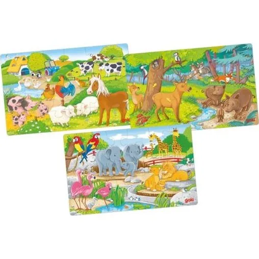 goki 57377 Tiere-Puzzle-Set (3 x 24 Teile)