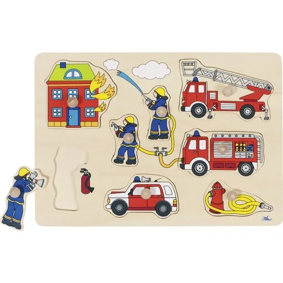Goki Feuerwehr-Steckpuzzle aus Holz mit großen Knöpfen