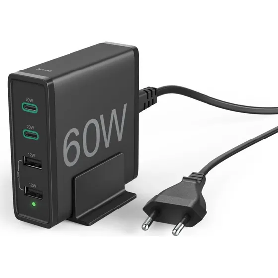 Hama 201628 Ladestation 60W, 2x USB-C PD/QC, 2x USB-A